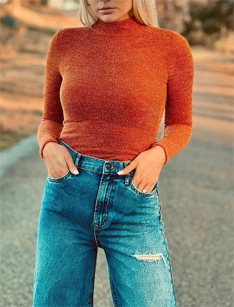 Long Sleeve Casual Solid Color Tops