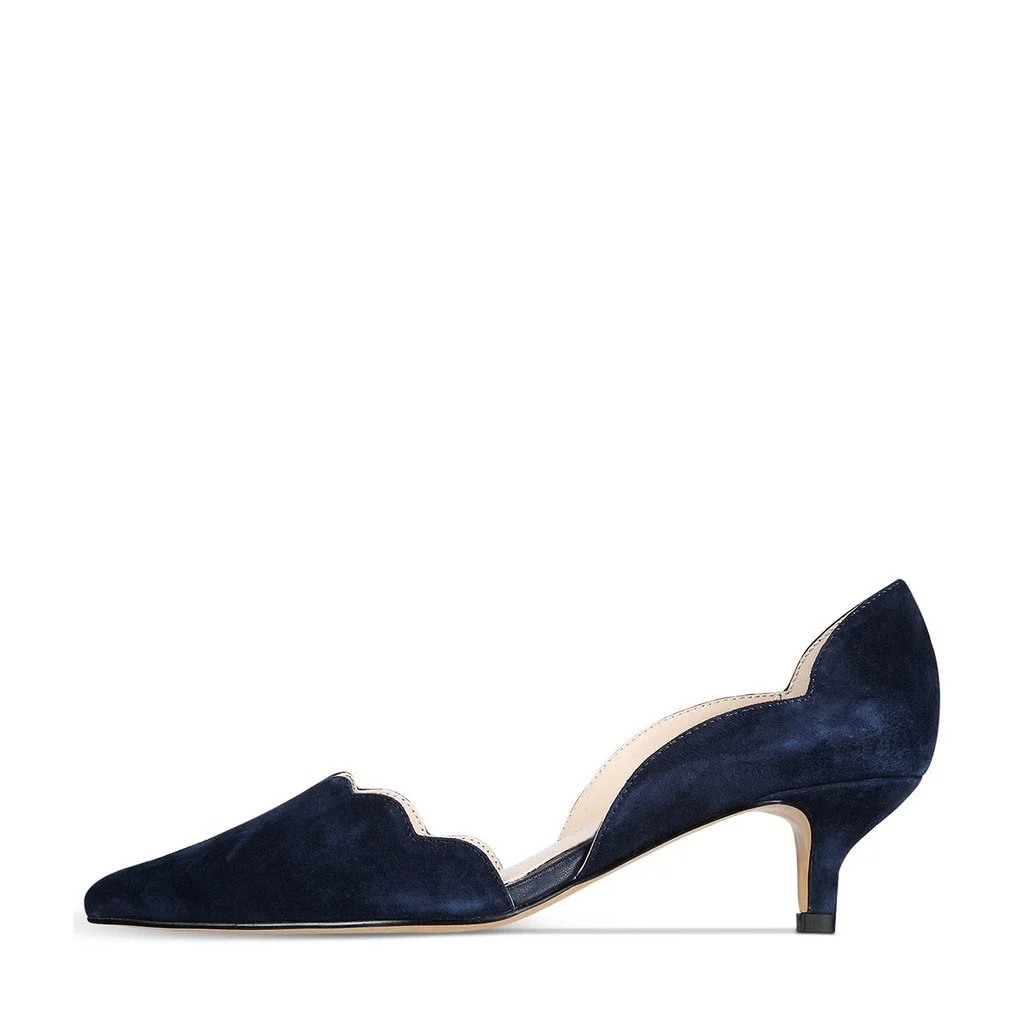  Navy Blue Velvet Pointed Kitten Heel Pumps for Elegant Ladies