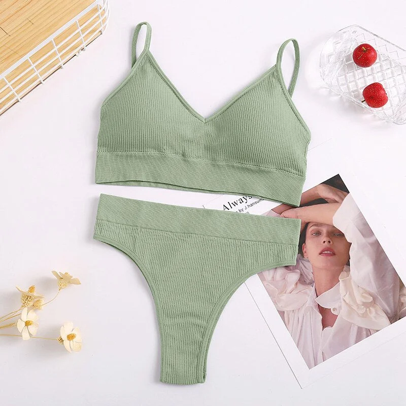 Women's Bra Set Thong + Bras Sexy Underwear Brassiere Female Tank Crop Tops Panties Suit Bralette Lingerie conjuntos de mujer