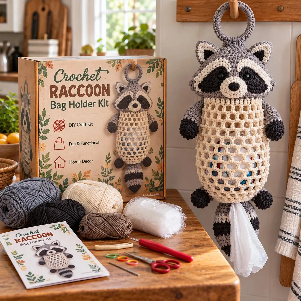 Crochet animal grocery bag holder detail