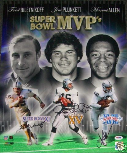 Marcus Allen Jim Plunkett Raiders 3x Super Bowl MVPs Signed 16x20 Photo Poster painting PSA/DNA