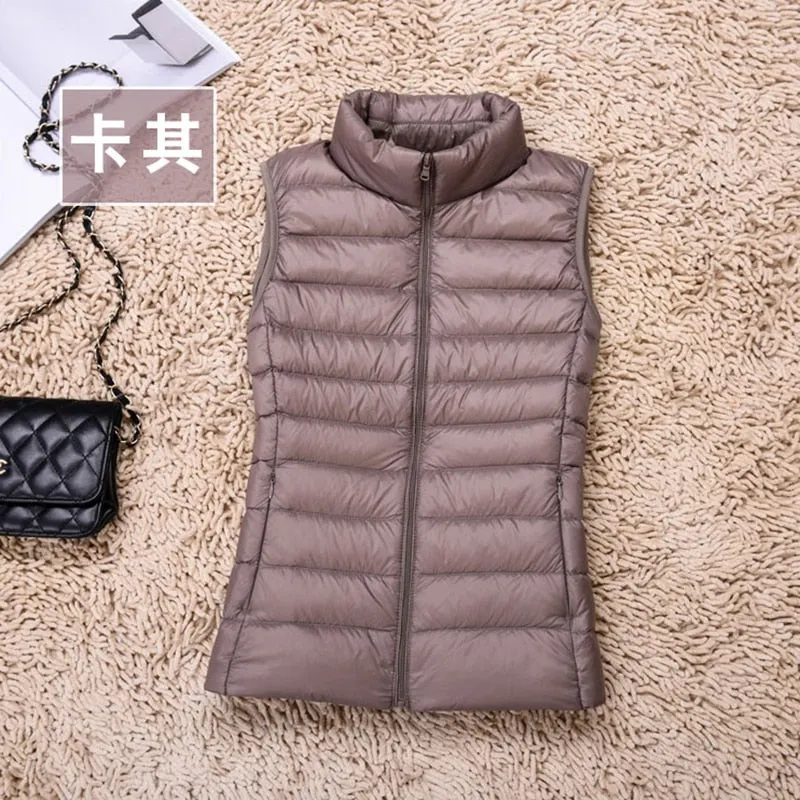 2021 New Women 90% White Duck Down Vest Women's Ultra Light Duck Down Vest Jacket Autumn Winter High collar Sleeveless Coat