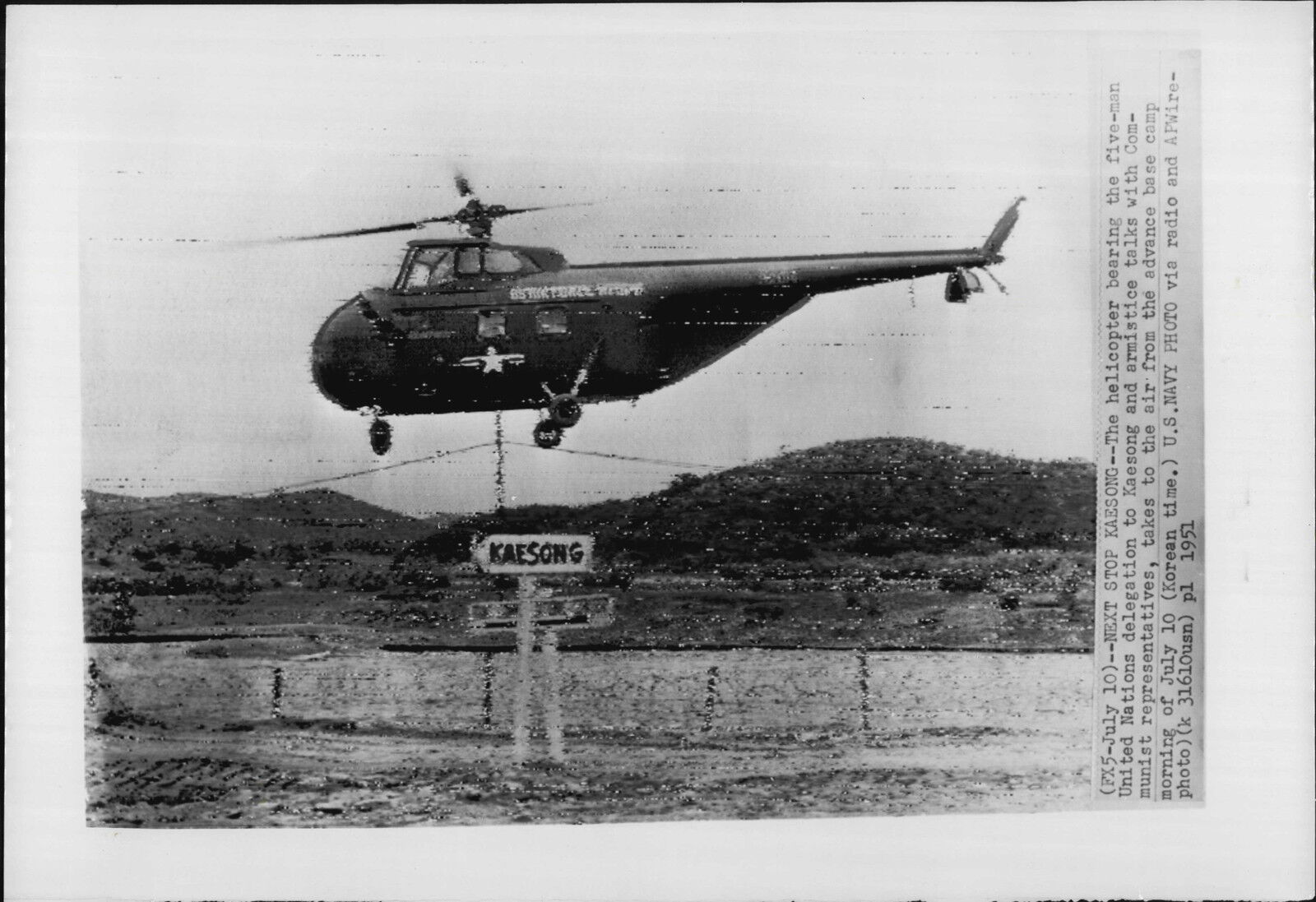 American H-19 Helicopter At Kaeson 1951 Korea War Press Photo Poster painting