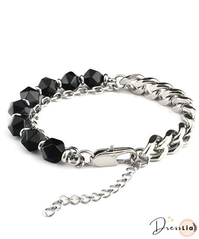 Retro Black Stainless Steel Agate Chain Bracelet