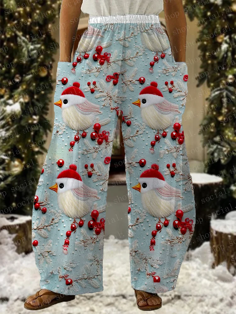 Women's Cute Winter Bird Print Casual Pants socialshop