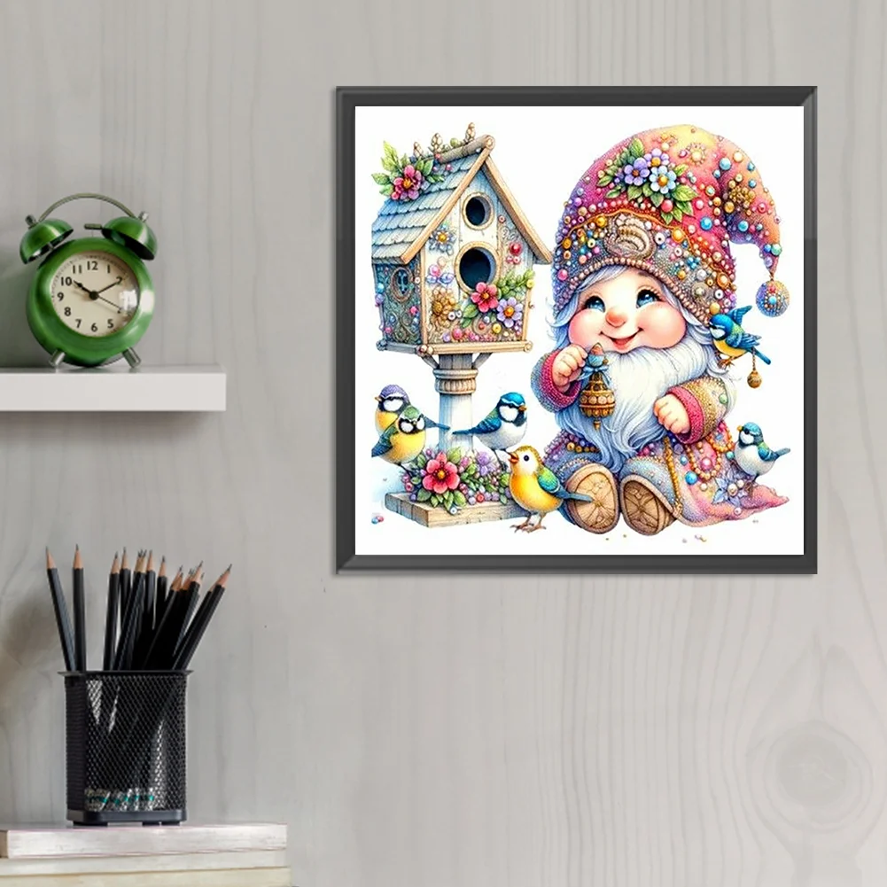 Diamond Painting - Full Round Drill - Cute Gnome Bird Nest(Canvas|30*30cm)