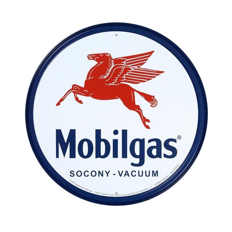 Mobilgas - Round Vintage Tin Signs/Wooden Signs - 11.8x11.8in