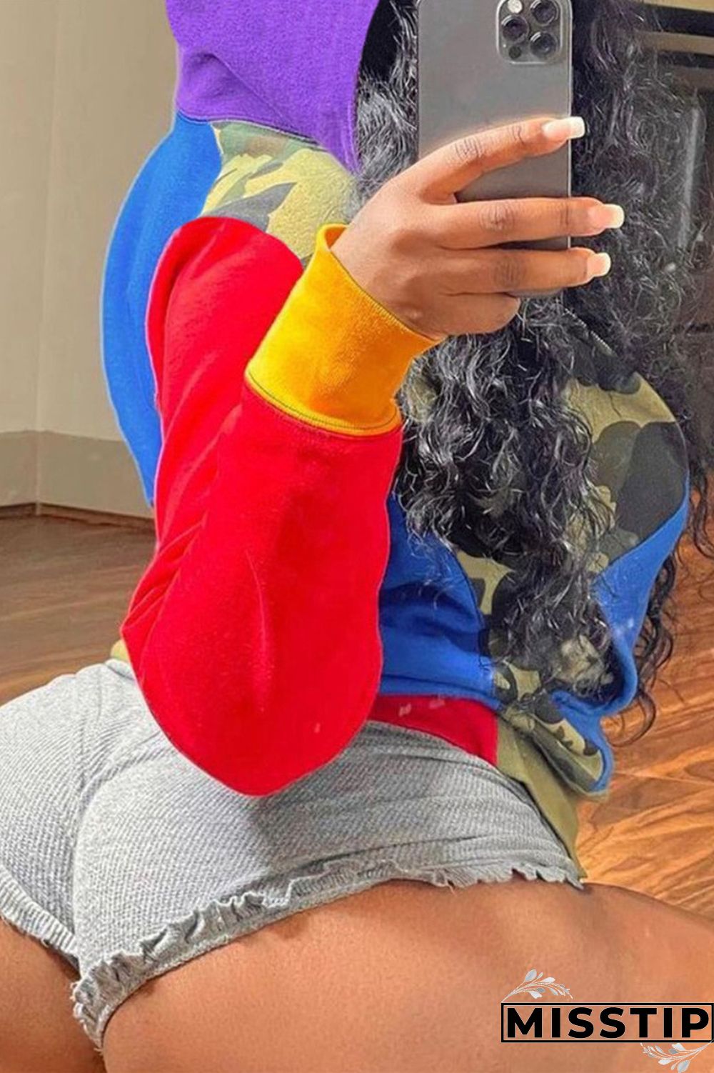 Camouflage Casual Camouflage Print Patchwork Hooded Collar Outerwear