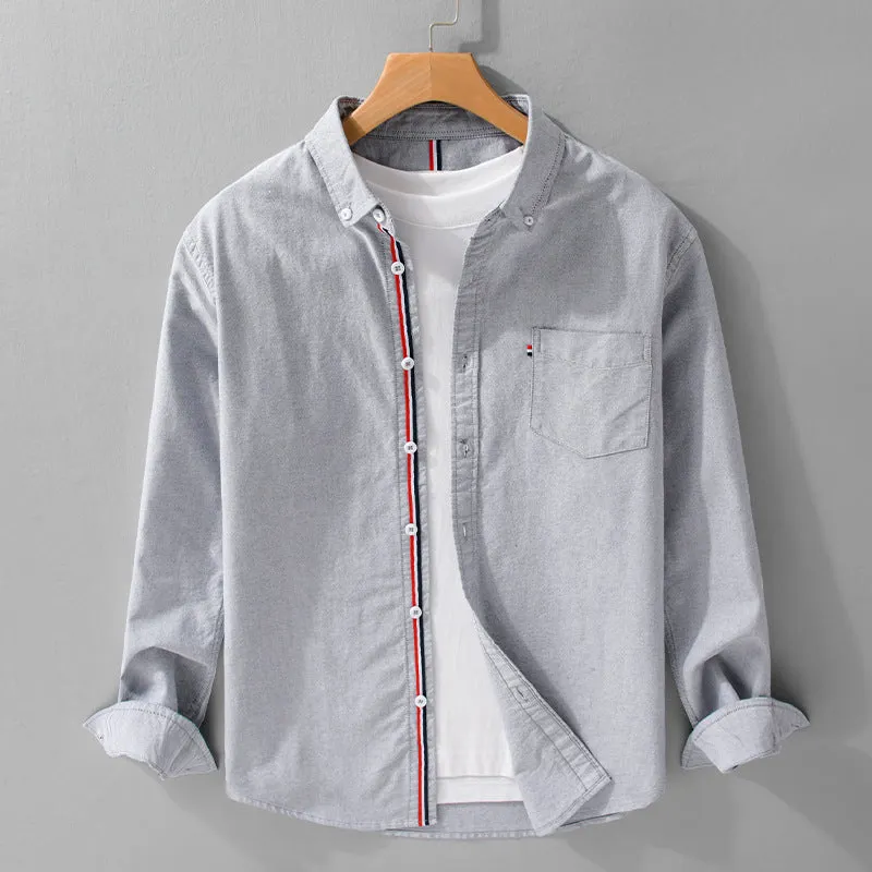 Men's Lightweight Linen Shirt &ndash; Striped Placket Detail &ndash; Grey