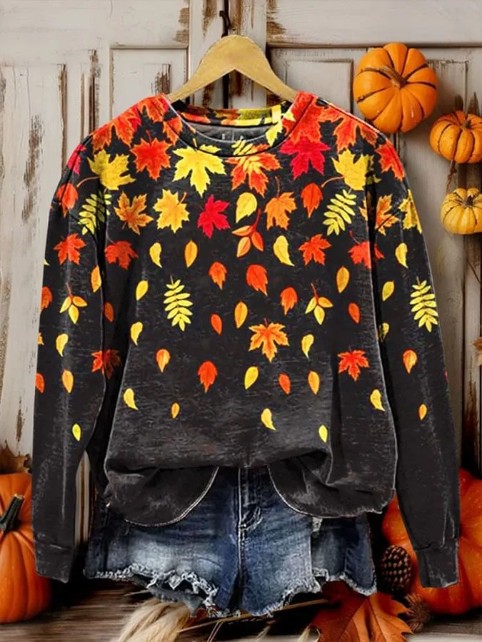 Women's Fall Leaves Print Sweatshirt 
