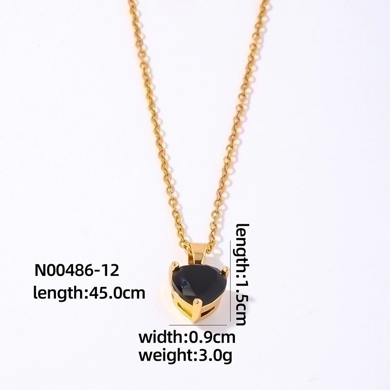 2 Pieces Elegant Minimalist Heart Shape 304 Stainless Steel Copper Plating Inlay Gold Plated Zircon Pendant Necklace