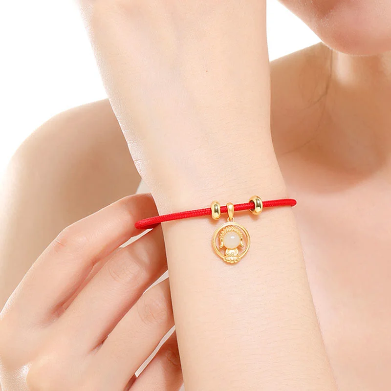 925 Sterling Silver Hetian White Jade Buddha Luck Red String Bracelet