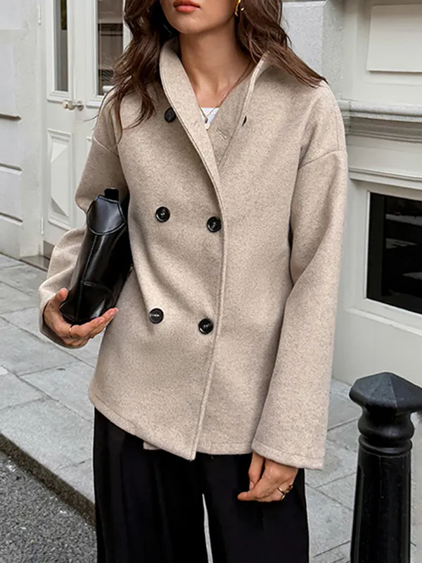 Buttoned Solid Color Long Sleeves Stand Collar Outerwear Coats&Jackets