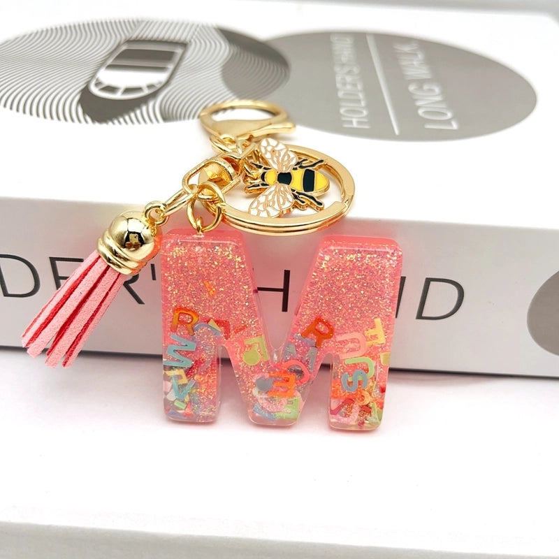 Retro Classic Style Letter Bee Resin Women’s Bag Pendant Keychain