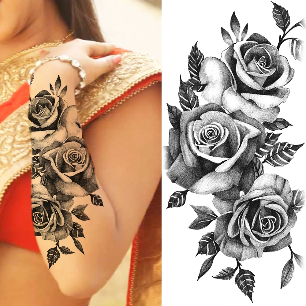 Sdrawing Sunflower Butterfly Temporary Tattoos For Women Adult Rose Flower Moon Fake Tattoo Arm Body Art Decoration Tatoo Paper