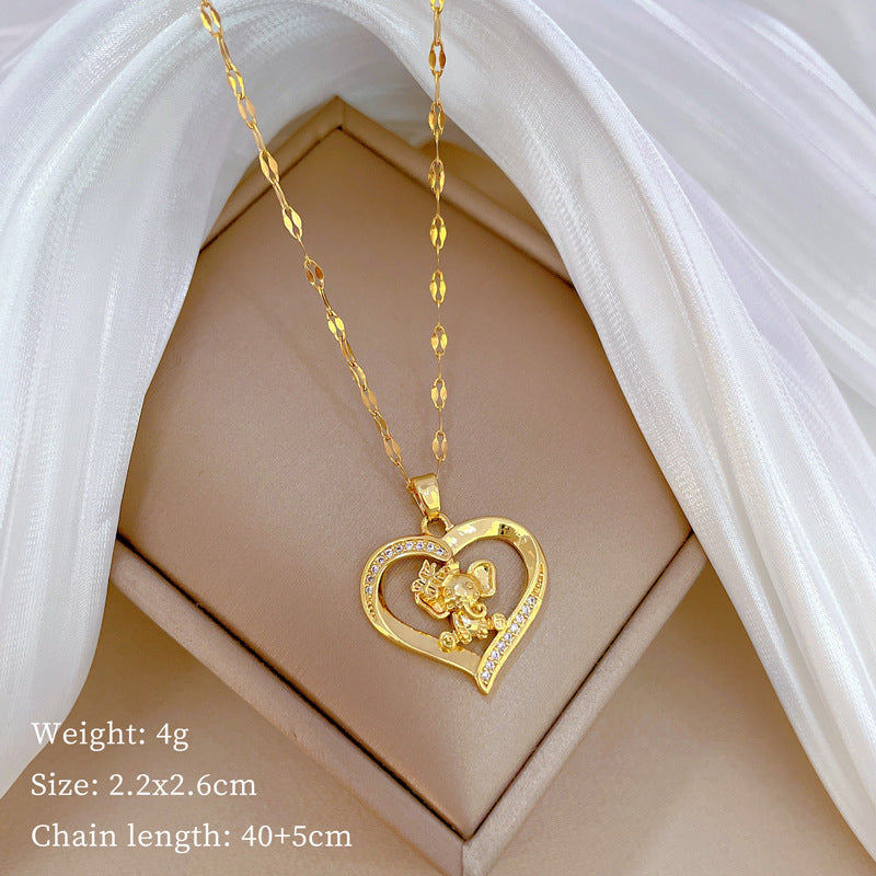 Cartoon Geometric Titanium Steel Diamond Inlay Necklaces