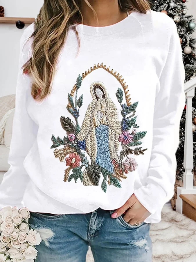 Women's Christian Our Lady Floral Printed Casual Sweatshirt
