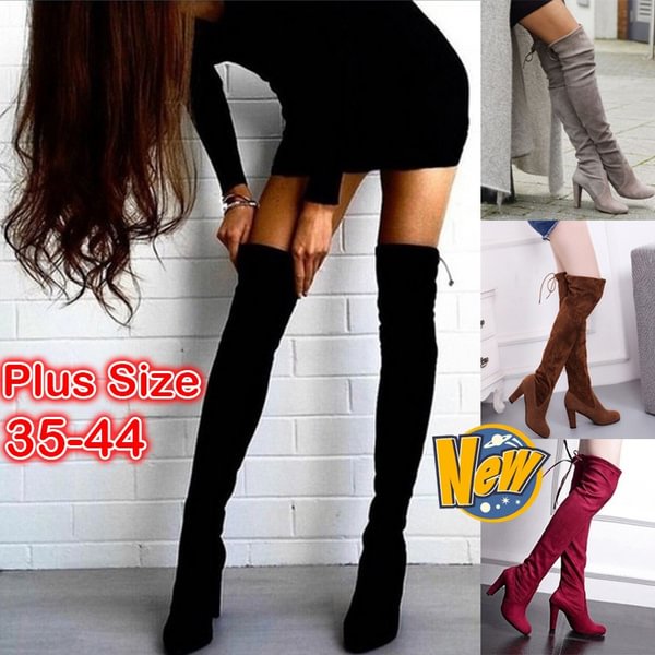 New Women's Fashion Long Boots Over The Knee Winter Boots Thick with High Heel Boots Ladies Boots High Heels Shoes Plus Size - Shop Trendy Women's Clothing | LoverChic