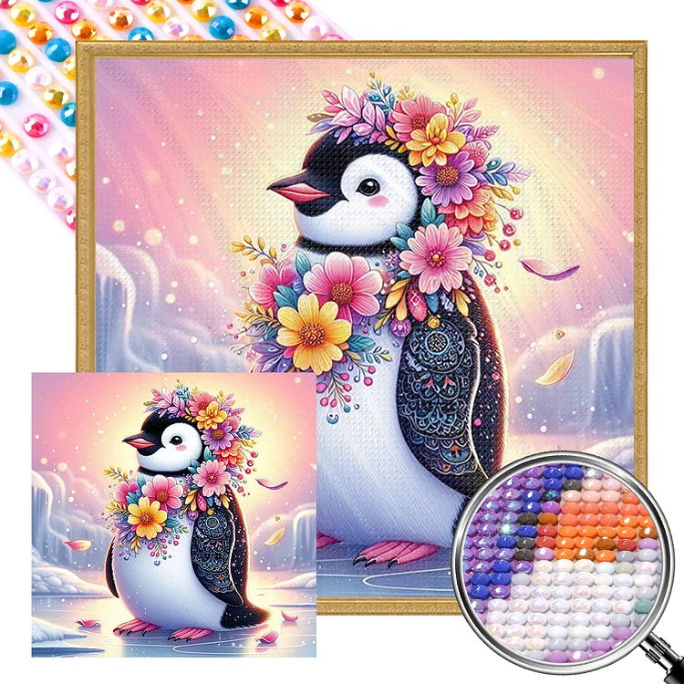 Sunset Flower Penguin 30*30CM (Canvas) Full AB Round Drill Diamond Painting gbfke