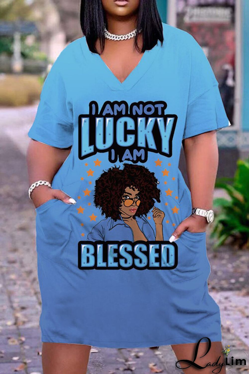 Orange Green Fashion Casual Print Basic V Neck Short Sleeve Dress