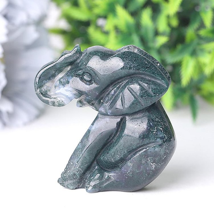 2" Moss Agate Elephant Crystal Carvings Animal Bulk Crystal wholesale suppliers