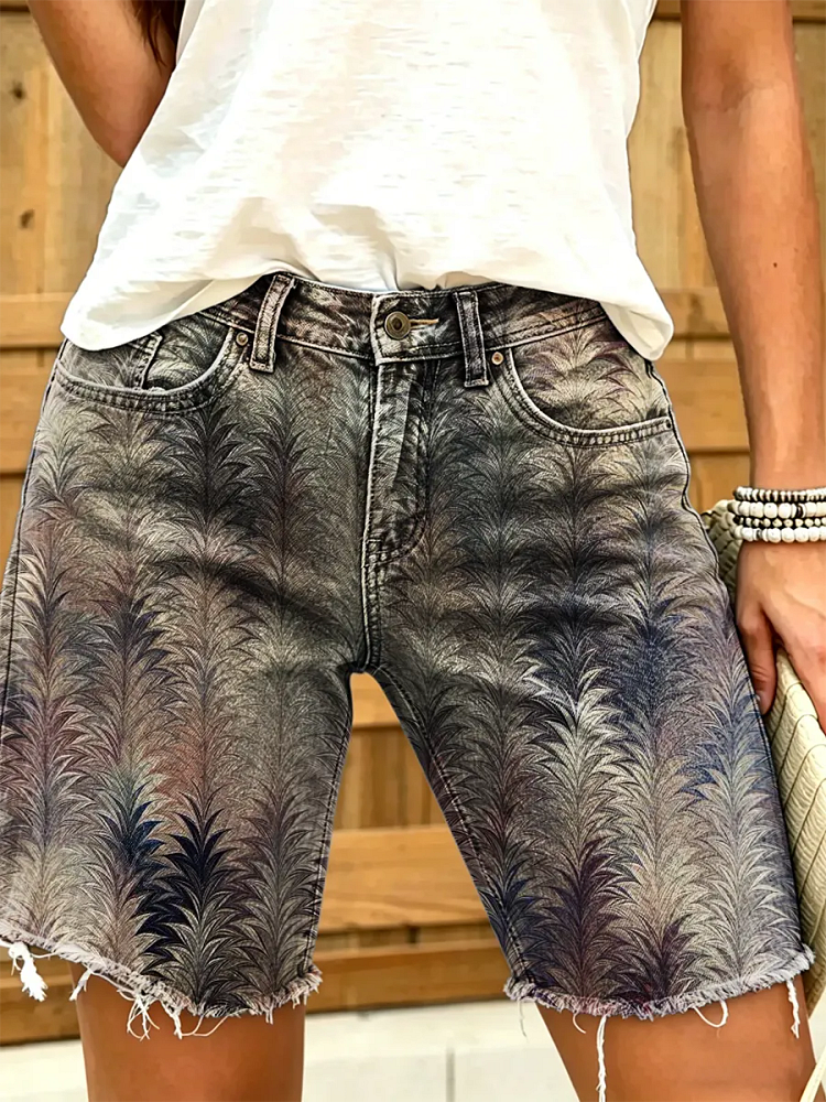 Women's Vintage Floral Print Denim Shorts