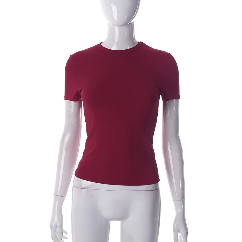 Ueong Ueong Women's Spring New Hot Selling Solid Color Round Collar Short Sleeve Basic T-Shirt Top