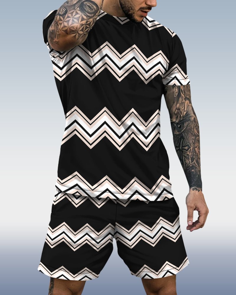 Men's spring and summer wave print suit 018