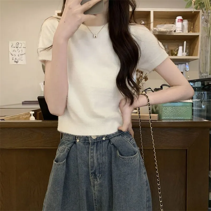 Uveng Uveng Shoulder Short Sleeves Short-Sleeved T-Shirt Repair Summer Slim New Design With Stylish Tops Hottie