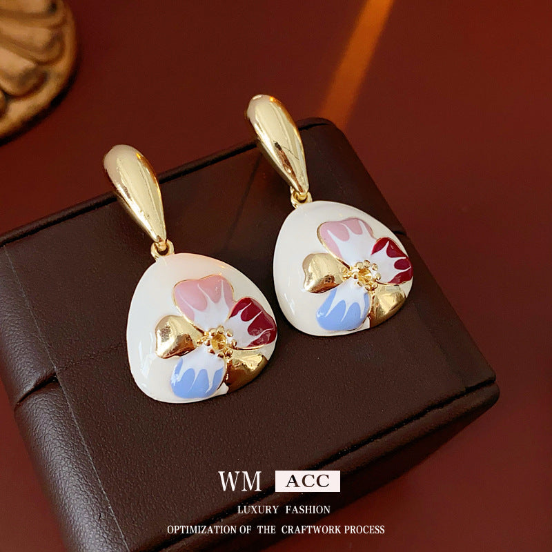 Luxurious Flower Geometric Flower Alloy Oil Dripping Earrings