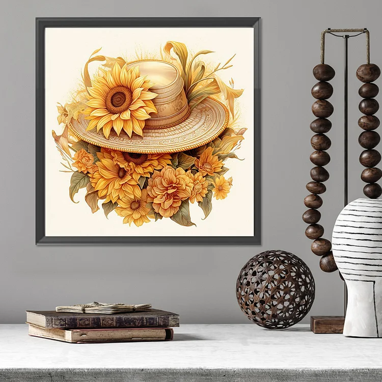 Sunflower and Hat - Full Square(Partial AB Drill) - Diamond  Painting(45*45cm)