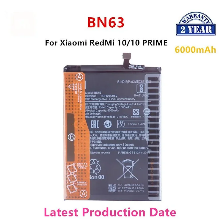 100% Orginal BN63 6000mAh Battery For Xiaomi  RedMi 10/10 PRIME  Phone Replacement Batteries