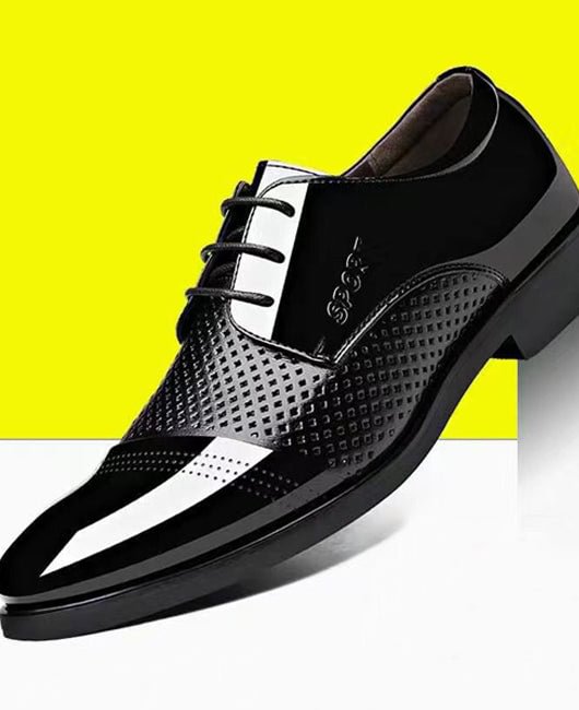 Business Spliced Vent Shiny Patent Tip Head PU Shoes