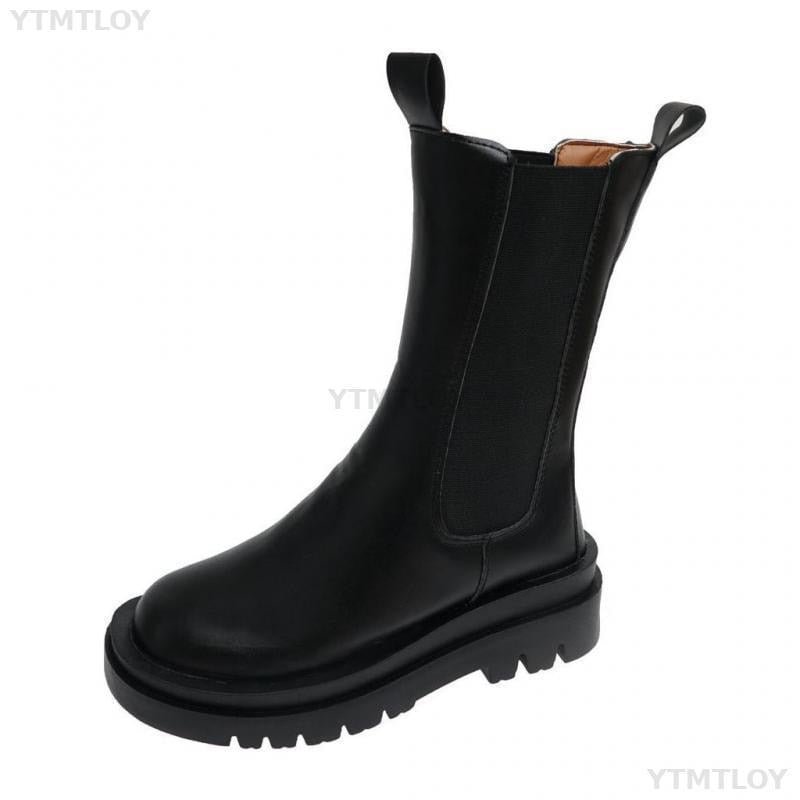 2021 Fashion Boots Women's Winter New Platform Chelsea Mid Calf Square Toe Ytmtloy Stretch Fabric Botas De Mujer Gothic Shoes