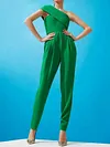 One-Shoulder Solid Color Split-Joint Empire Casual Jumpsuit