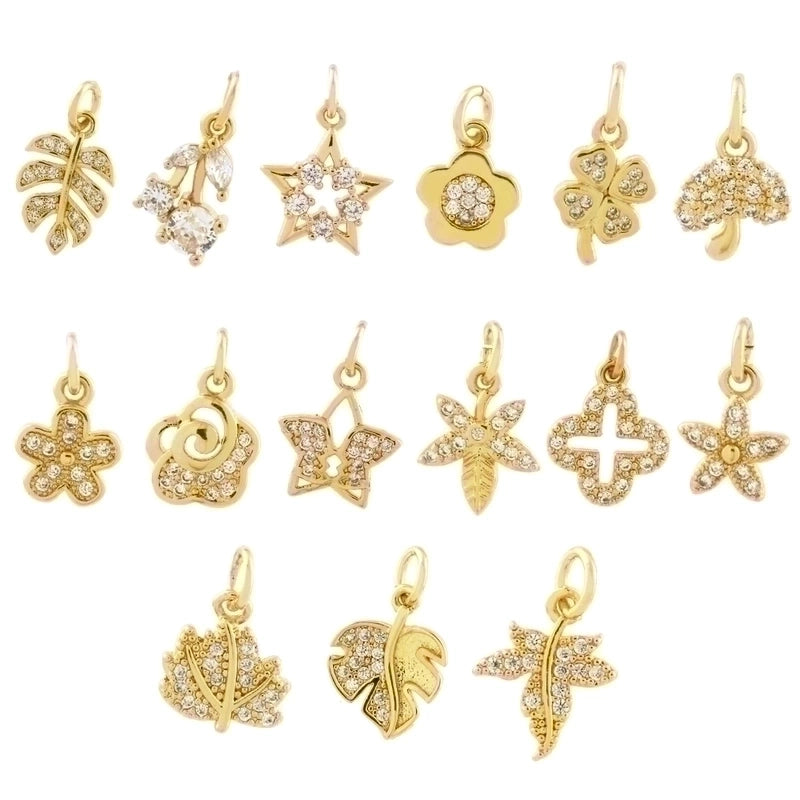 Minimalist Shiny Leaves Rose Flower Copper Plating Inlay Zircon 18k Gold Plated Charms