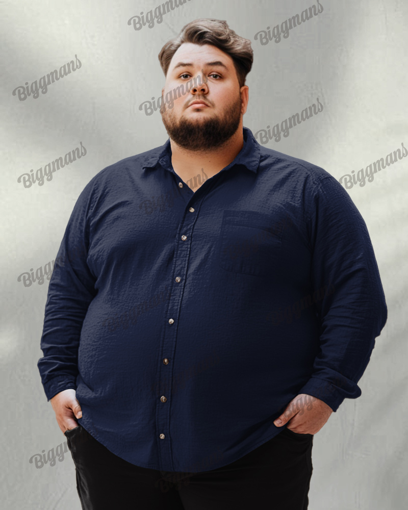 Solid Color 4 Color Optional Pocket Long Sleeve Lapel Shirt Men's Plus Size