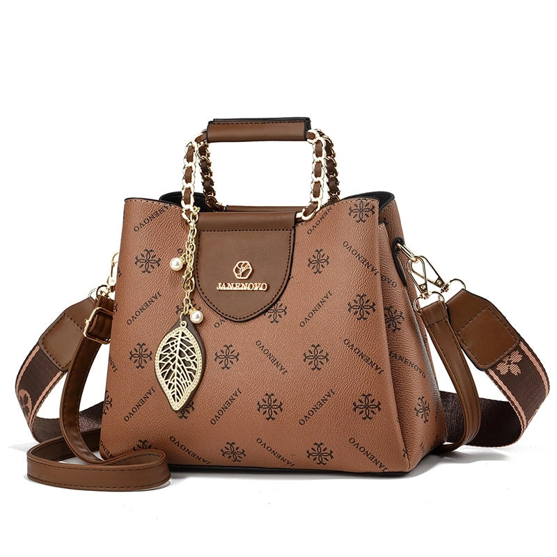 Women’s Pu Leather Letter Classic Style Bucket Magnetic Buckle Shoulder Bag Handbag Crossbody Bag