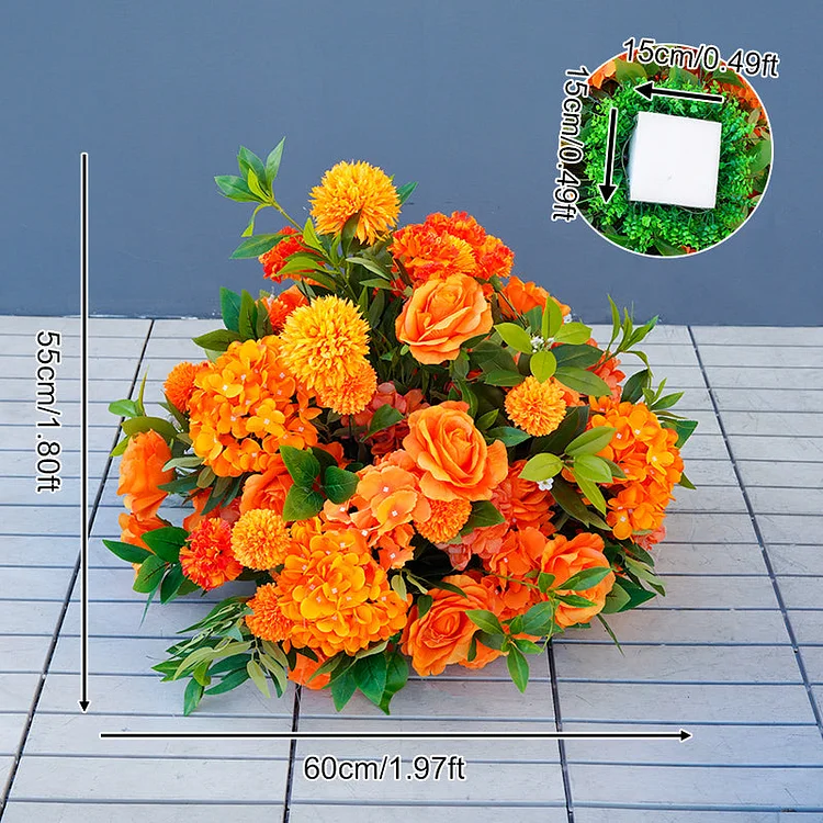 A8678 Orange Rose Hydrangea Greenery Wedding Horn Arch Floral Arrangement