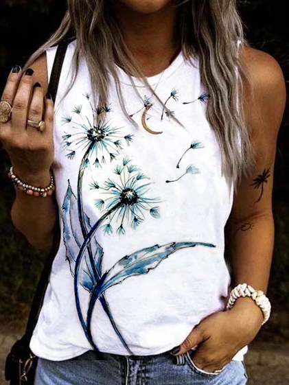 Plants Crew Neck  Loosen Knit Casual Tanks & Camis