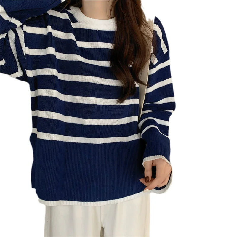 Uveng Uveng Renovation Striped Sweater Women's New Retro Mini-Designed Knitted T-Shirt Tide In Autumn