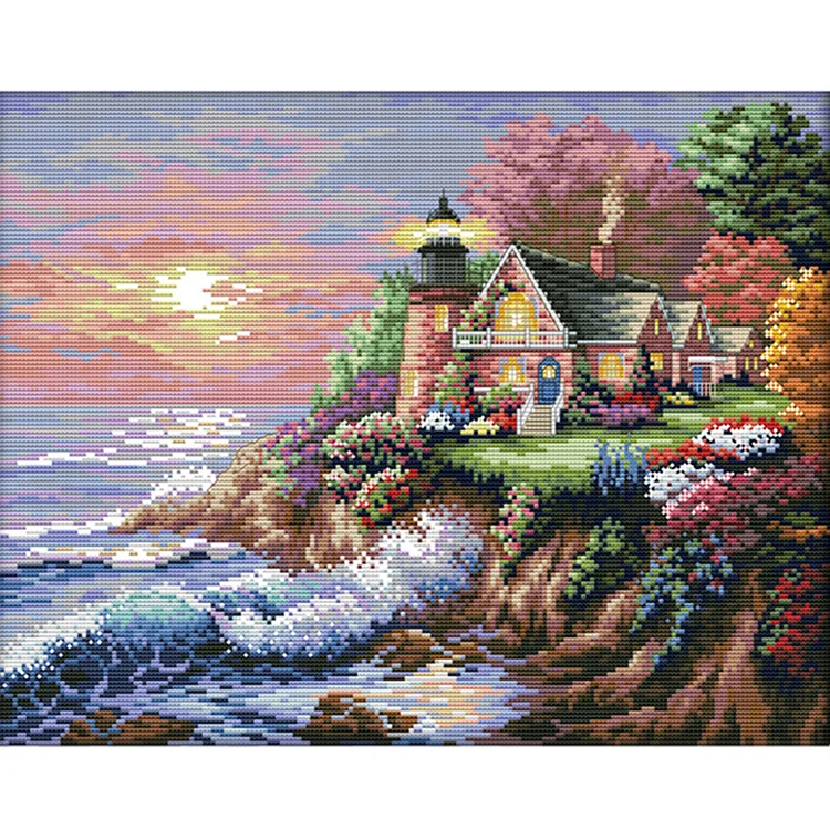 Joy Sunday Seaside Lighthouse 14CT Stamped Cross Stitch 44*36CM
