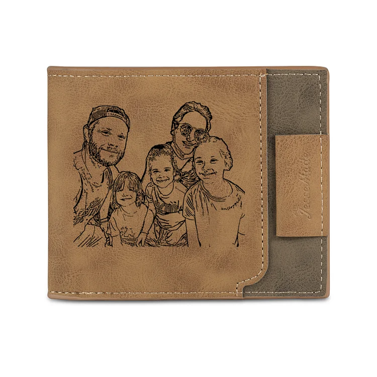 5 Names - Custom Photo & Text & Name Wallet Personalized Men's Leather Folding Wallet Gifts for Dad