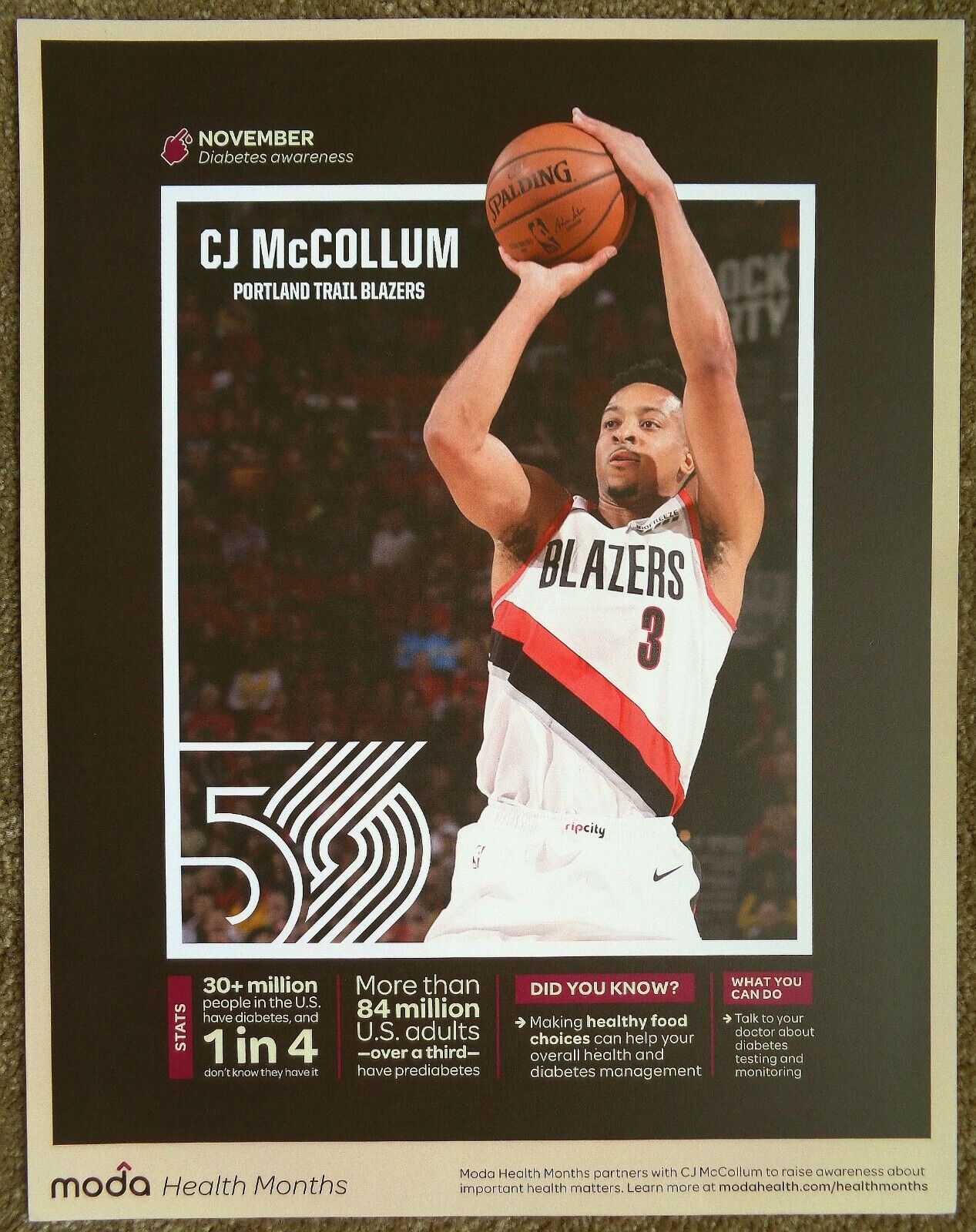 CJ McCOLLUM 2019 November POSTER 1 of 5 Blazers Handout Portland Trailblazer SGA