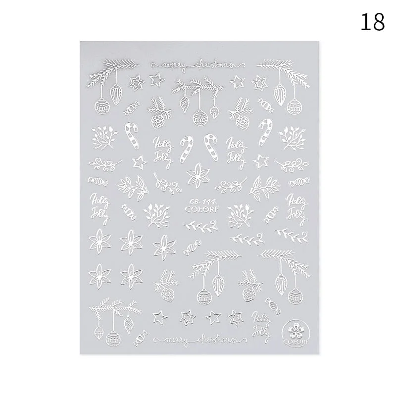 Winter Xmas 3D Nail Sticker Christmas Elk Santa Snowflake Rabbit Cartoon Slider Design Polish Nails Decals Nail Art DIY Decor-Nail Inspo