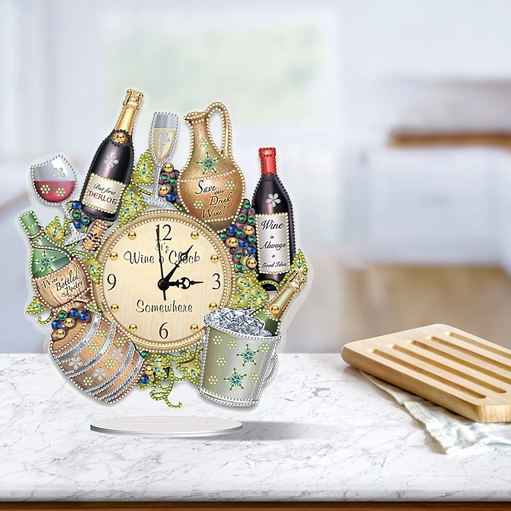 DIY Ice Bucket Wine Special Shape Acrylic Diamond Painting Clock Art Craft