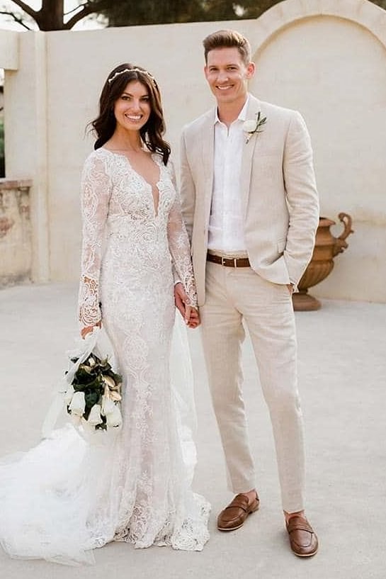 Bespoke Notched Lapel Elegant Ivory Beach Summer Men Suits for Sale | Ballbellas Ballbellas