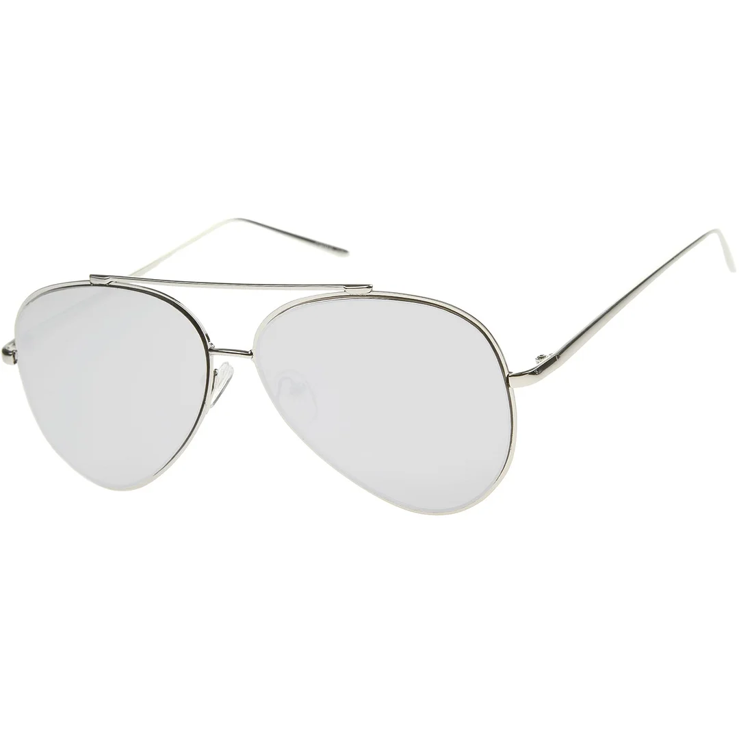Fashion Teardrop Rimless Mirror Flat Lens Metal Frame Aviator glasses 58mm