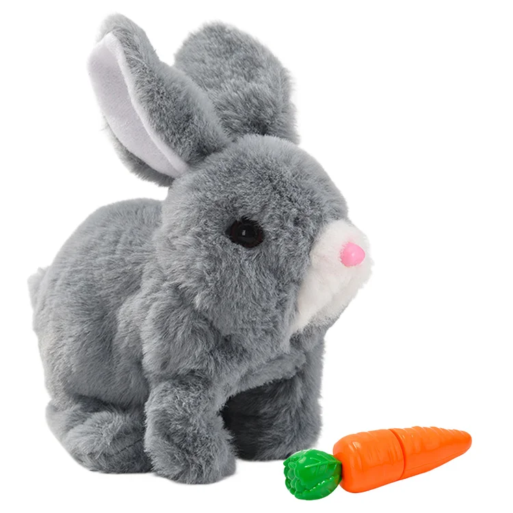 Kids Easter Plush Toy Electric Walk Talk Hopping Bunny Toy with Carrot for Gift