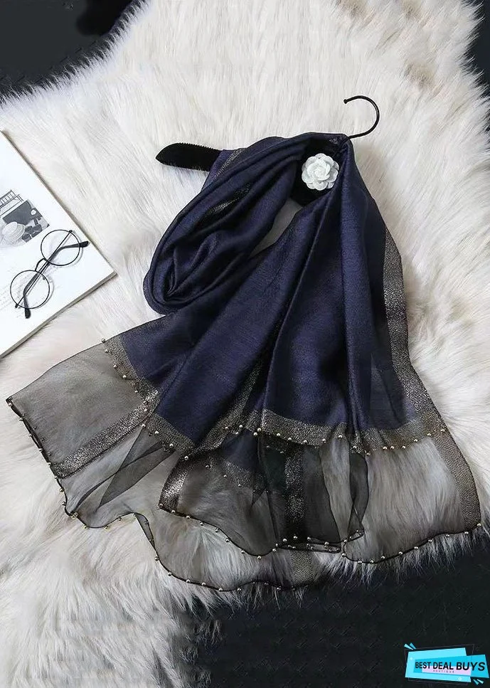 Women Green Handmade Nail Bead Patchwork Silk Scarf